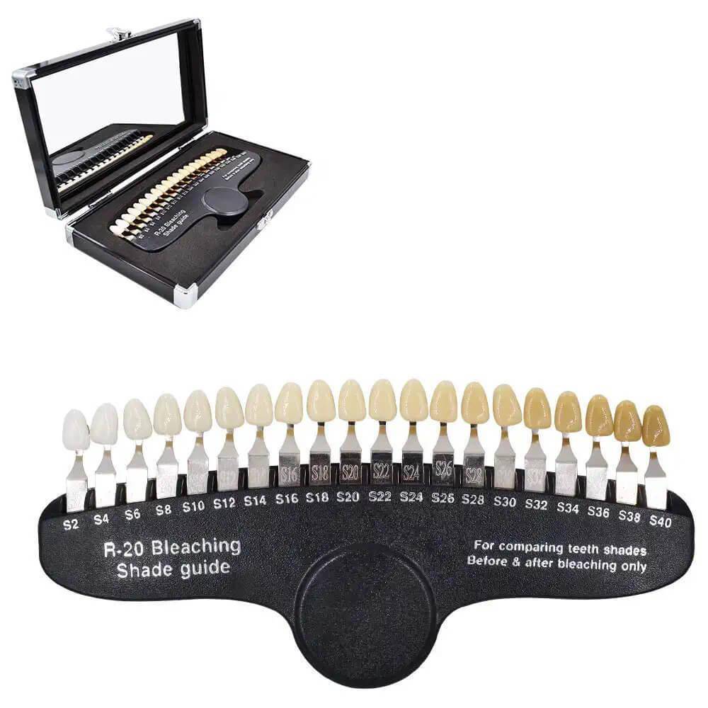 Teeth color chart shade guide showing tooth shades from whitest to darkest