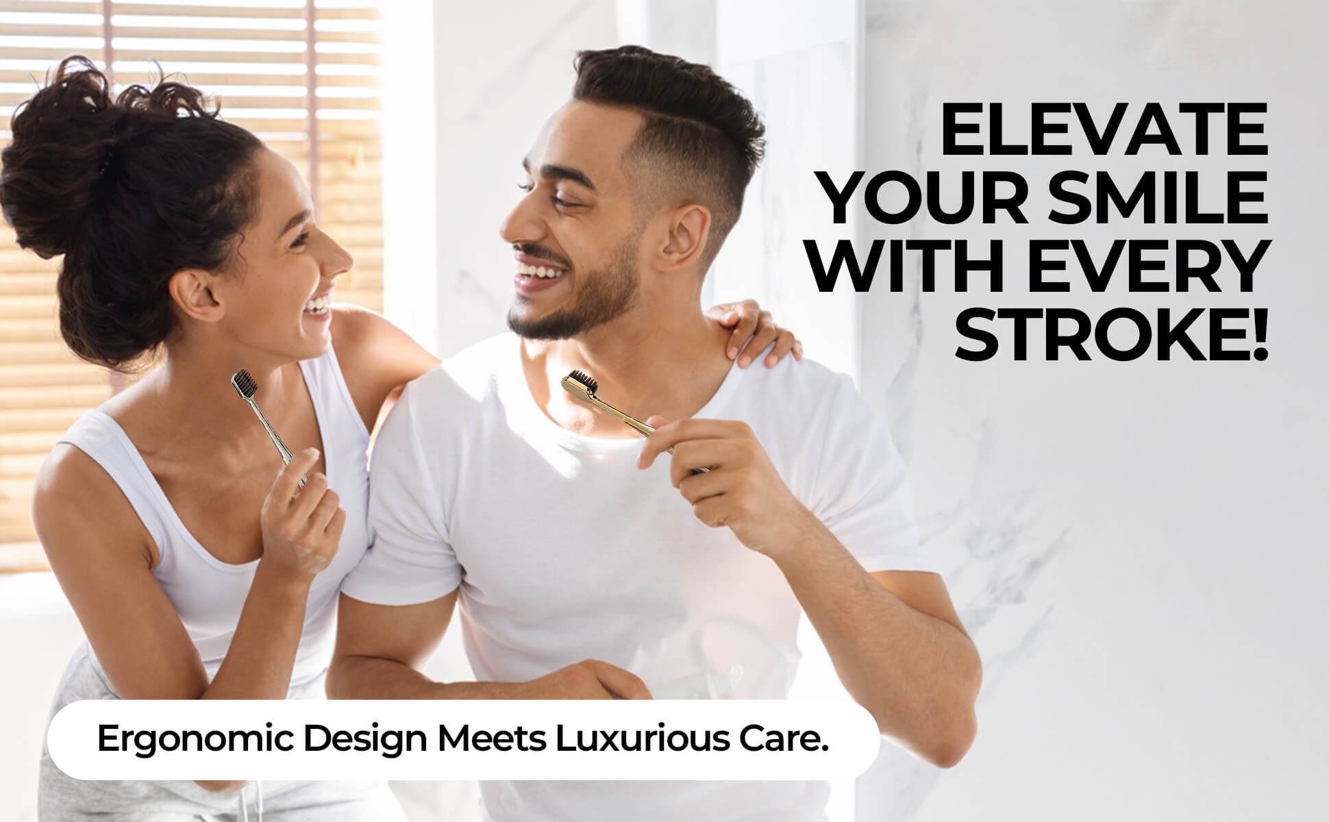 LaserGlow gold and silver metal toothbrush with soft bristles, offering a sleek design and superior cleaning for sensitive teeth and gums.