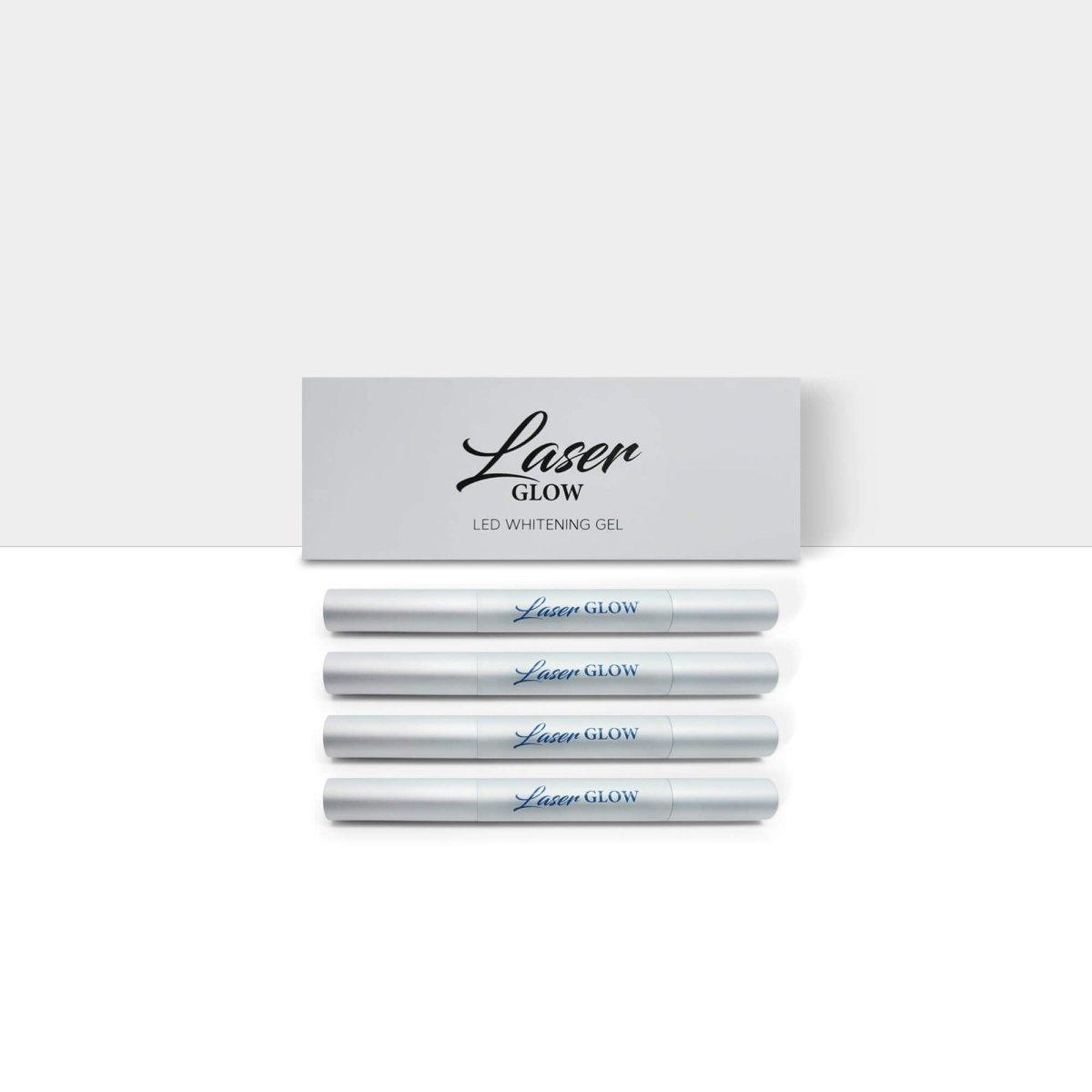 A LaserGlow 44% Carbamide Peroxide teeth whitening gel pen with refill gels.