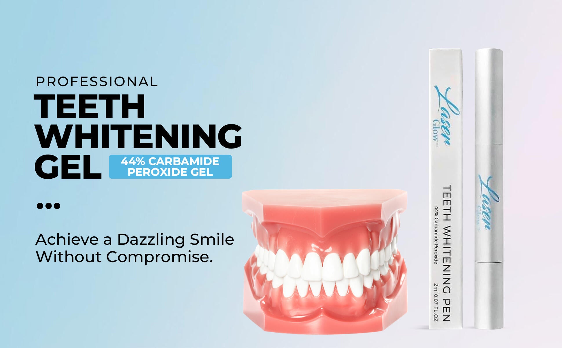 LaserGlow 44% Carbamide Peroxide Whitening Gel Pen for professional teeth whitening at home.
