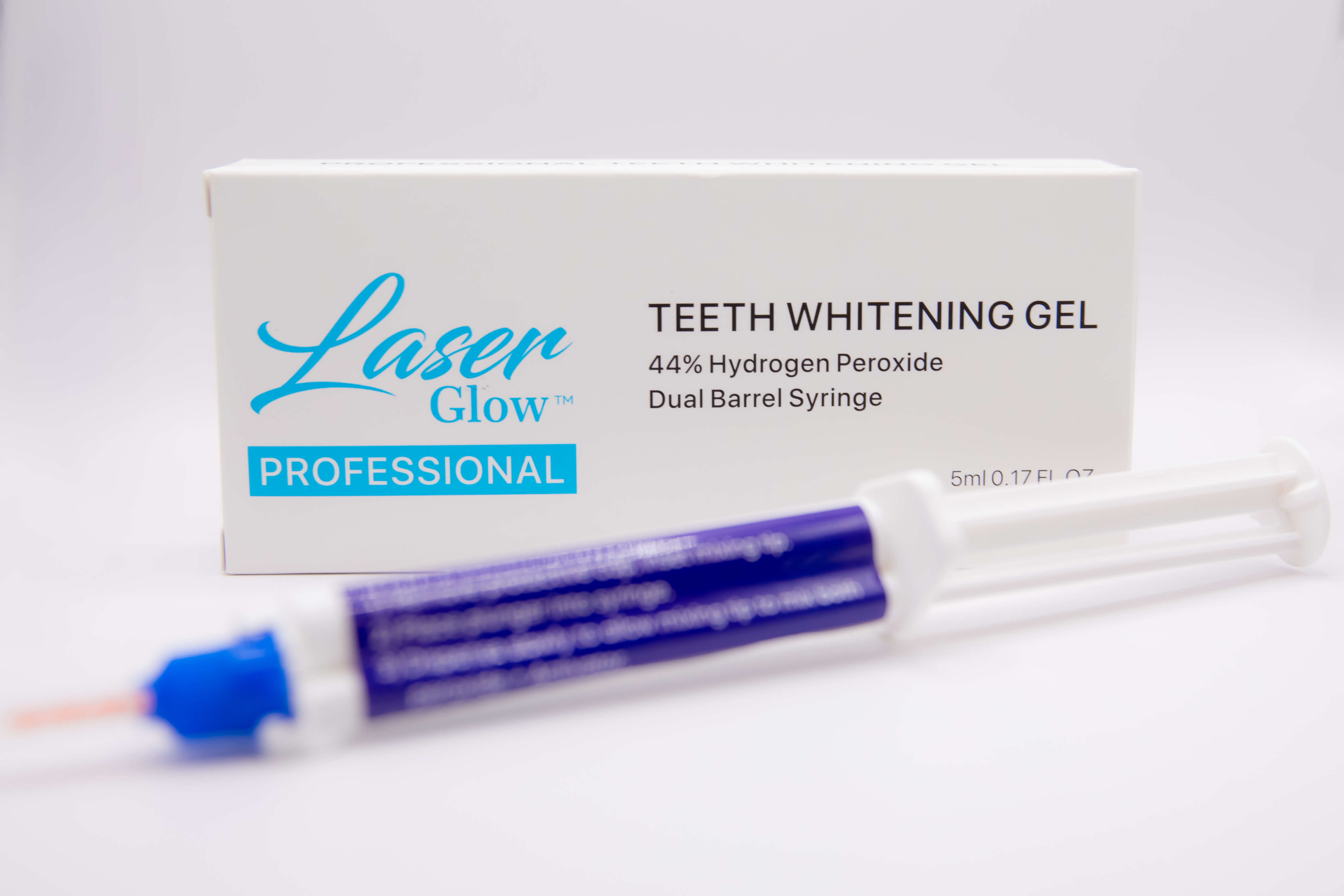 LaserGlow 44% Hydrogen Peroxide Dual Barrel Whitening Gel, specially formulated for professional use