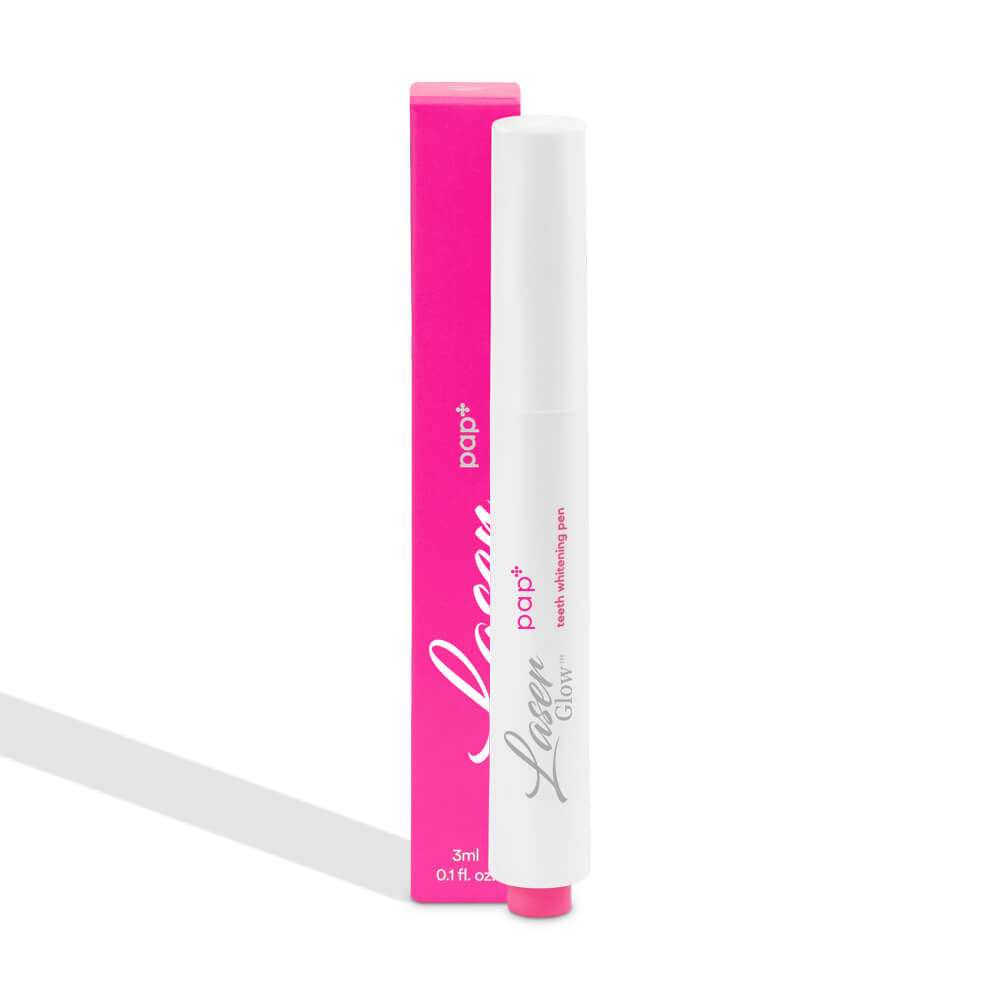 Close-up of the Laserglow PAP+ Whitening Pen with its sleek, portable design.