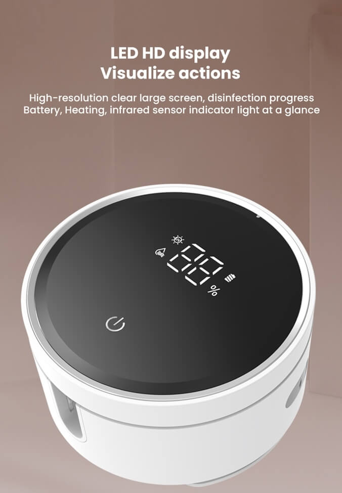 Laserglow's sleek and simple toothbrush sanitizer displayed on a stylish bathroom countertop.