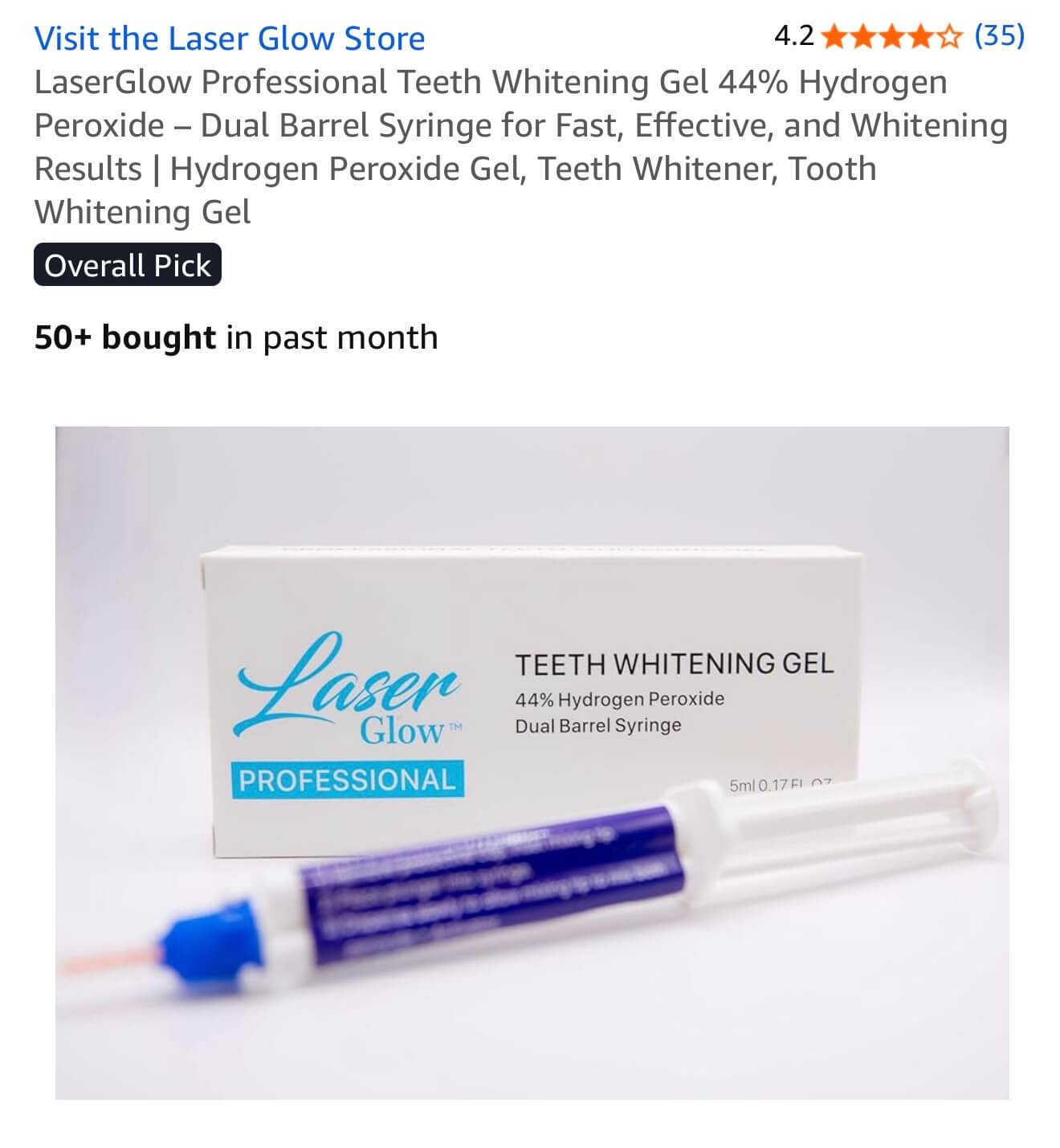 Amazon’s Choice – LaserGlow 44% Hydrogen Peroxide Whitening Gel