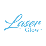 The Laser Glow logo in light blue text on a solid white background.