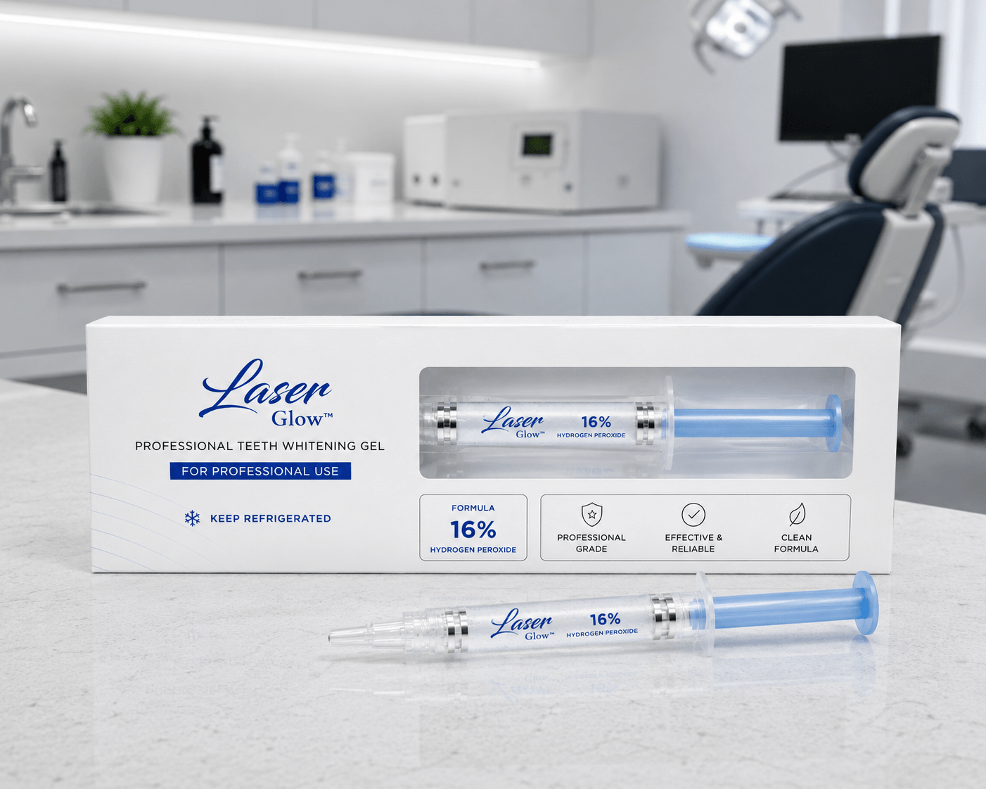 16% hydrogen peroxide professional teeth whitening gel by LaserGlow for gentle in-office whitening treatments in dental clinics