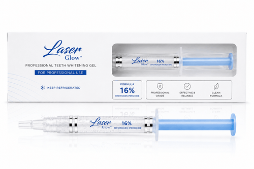 16% hydrogen peroxide professional teeth whitening gel syringe by LaserGlow for gentle in-office whitening treatments