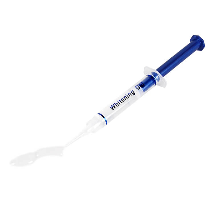 A syringe of 25% hydrogen peroxide professional teeth whitening gel