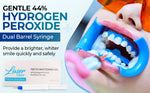 Close-up of LaserGlow 44% hydrogen peroxide teeth whitening gel for quick whitening results.