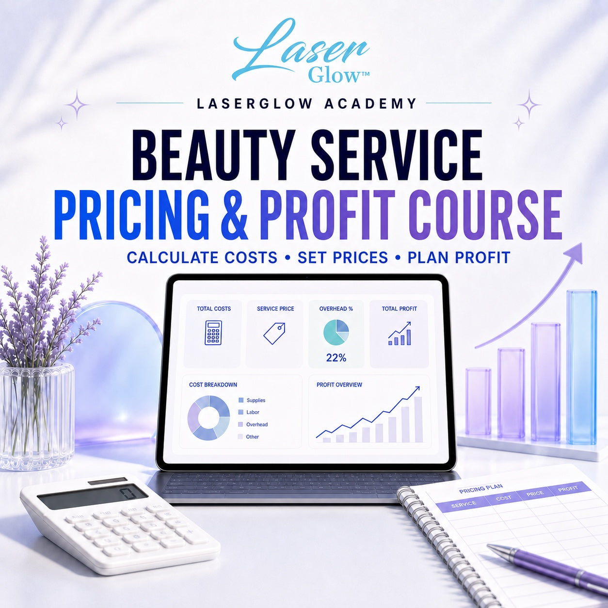 Beauty service pricing and profit course with cost calculator, pricing worksheet and profit planning tools