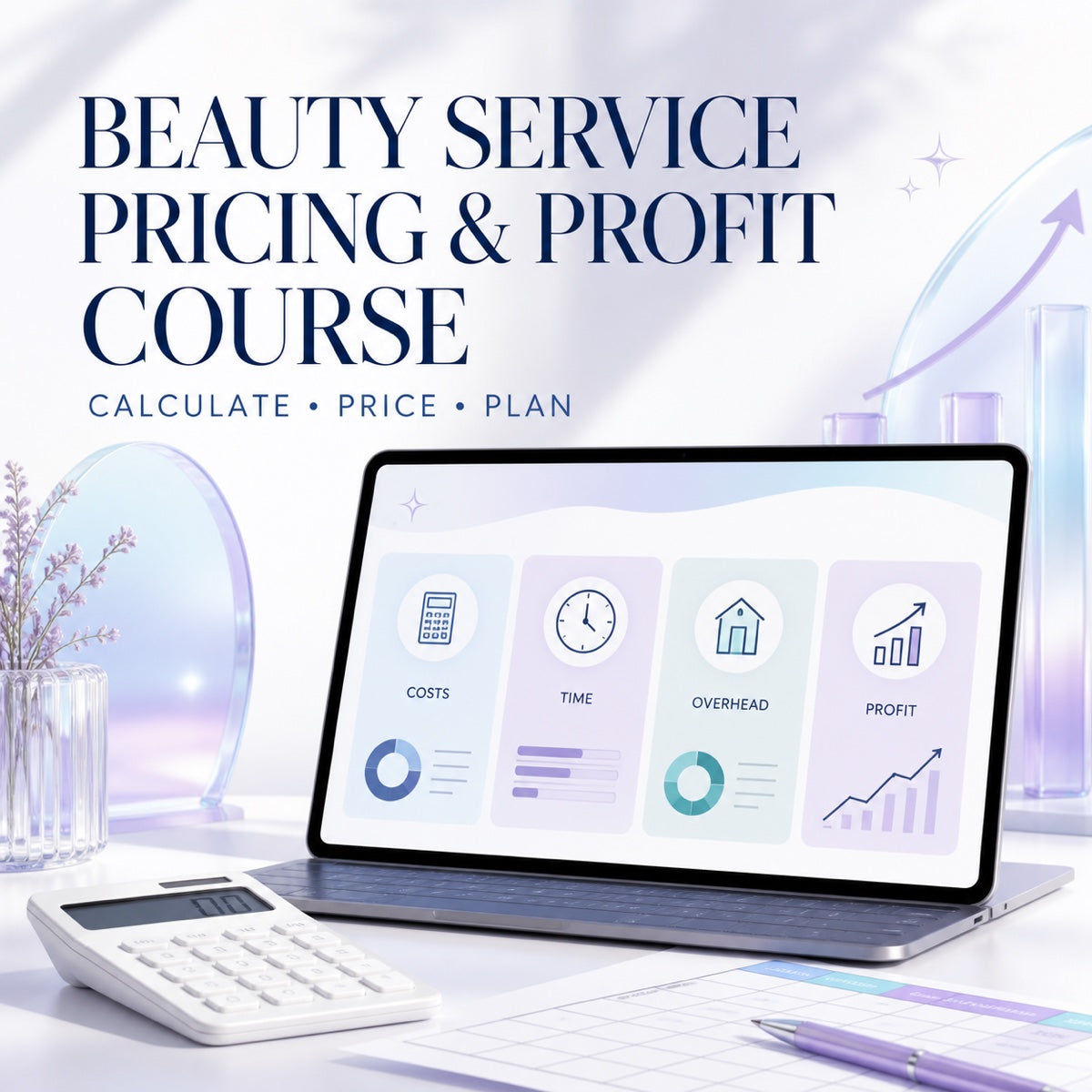Beauty Service Pricing and Profit Course with service pricing calculator and profit planning dashboard