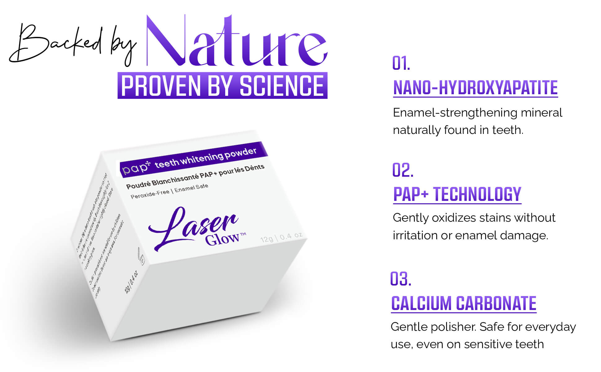 Best peroxide-free teeth whitening powder by LaserGlow – PAP+ formula designed for fast, safe whitening.
