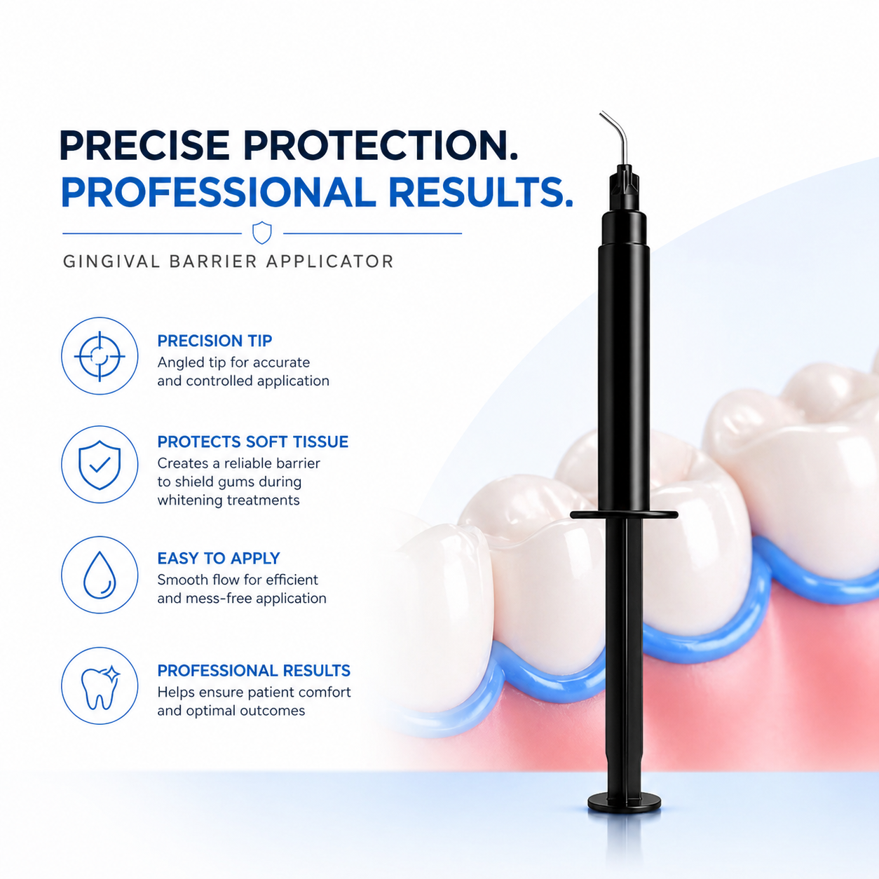 Professional gingival barrier applicator syringe for precise soft tissue protection during teeth whitening treatments