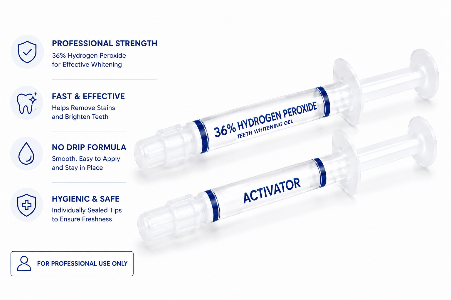 36% hydrogen peroxide teeth whitening gel for professional use.