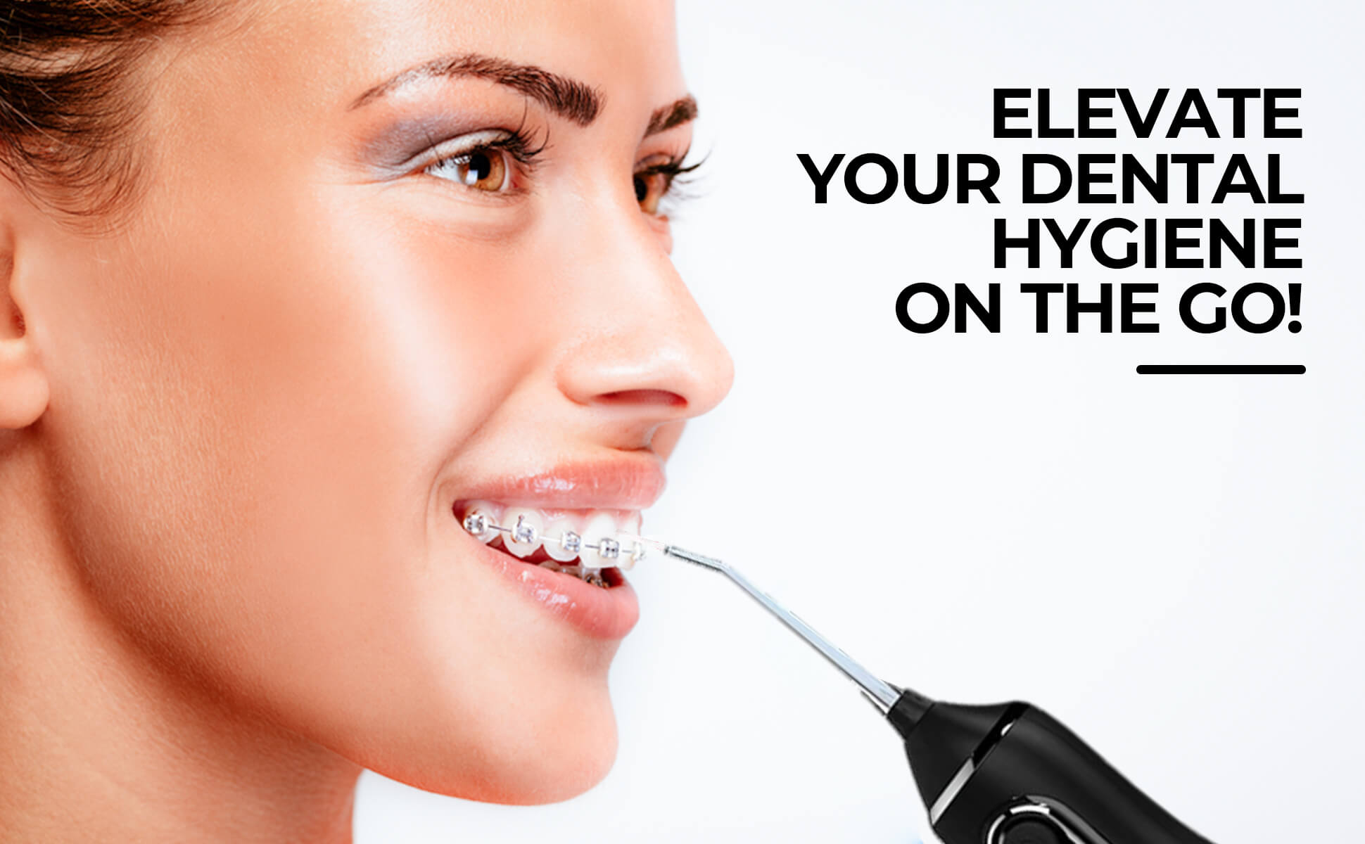 Portable LaserGlow cordless water flosser for deep cleaning between teeth and gums.