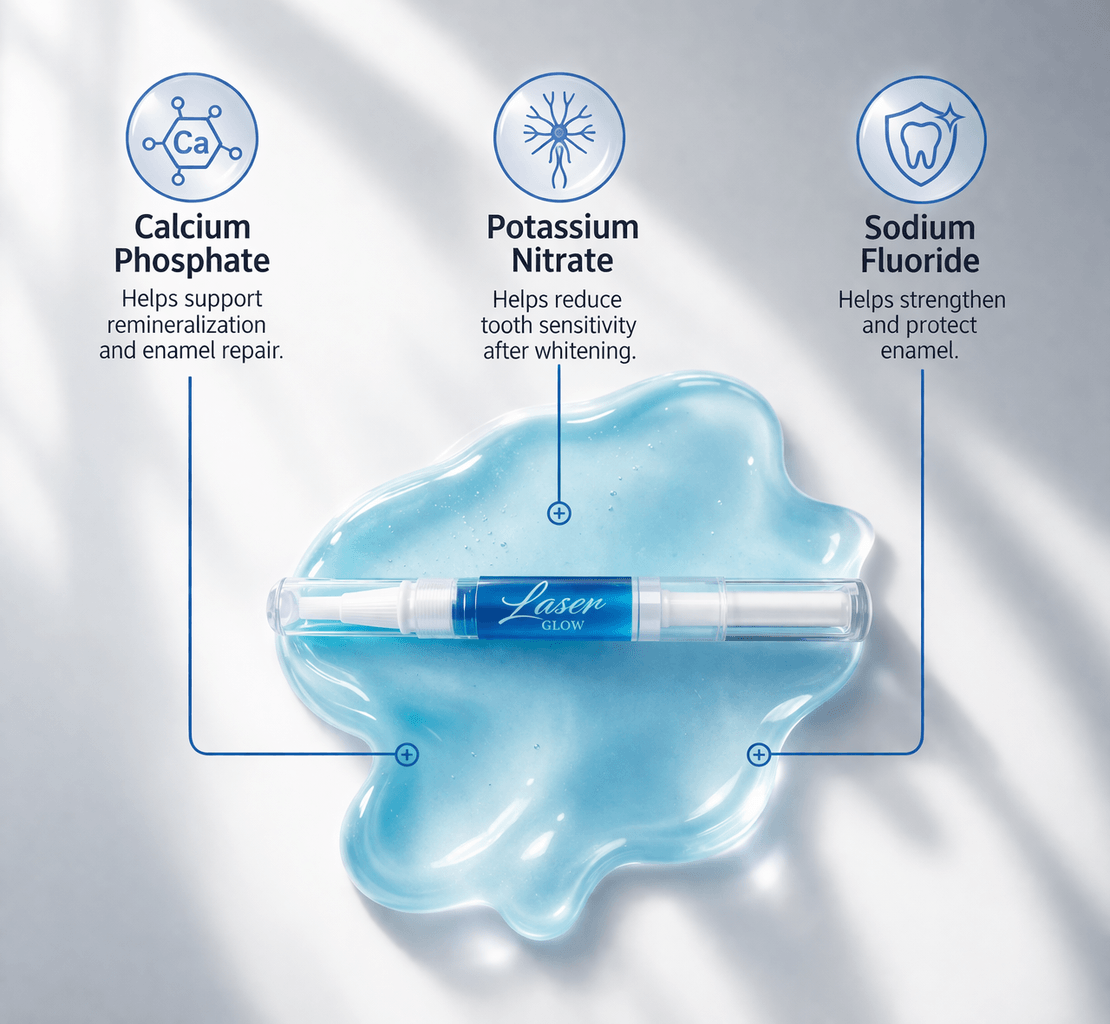 LaserGlow desensitizing and remineralizing gel pen highlighting potassium nitrate, calcium phosphate