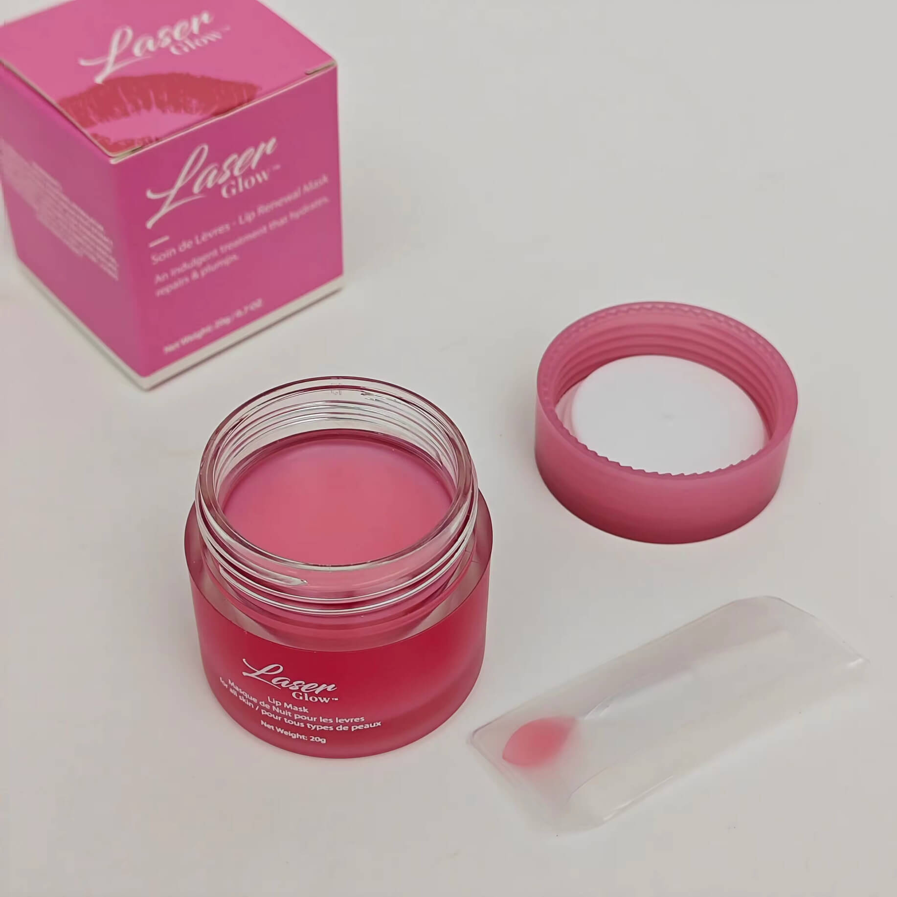 Before and after results using the LaserGlow lip mask—moisturizing treatment that smooths flakes and softens dehydrated lips for a healthier look