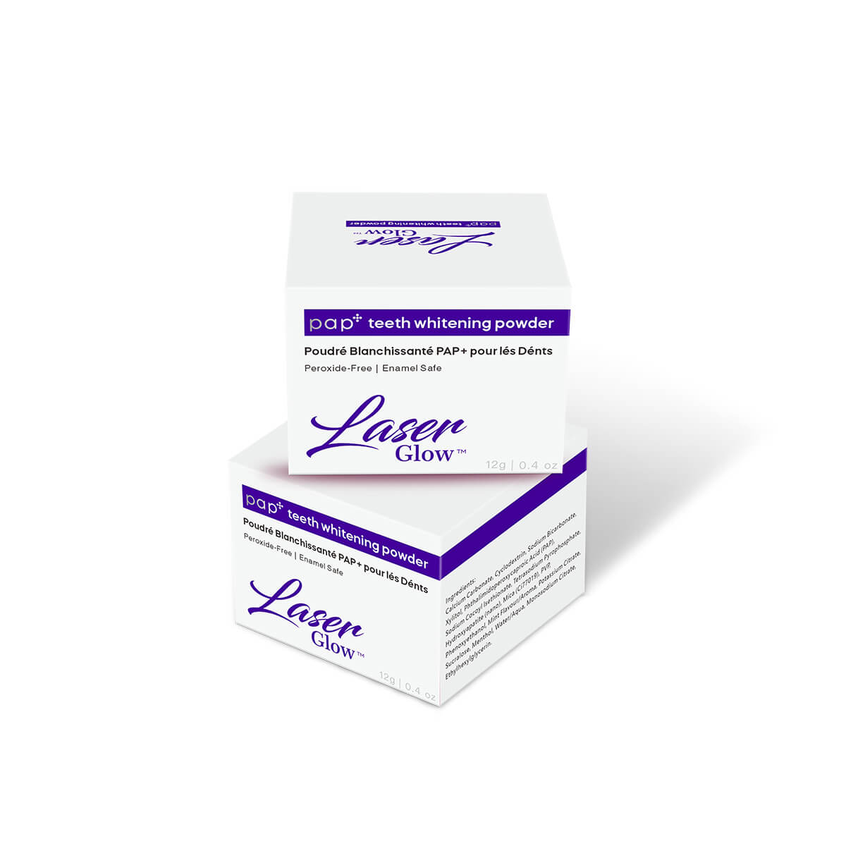 LaserGlow PAP+ teeth whitening powder – enamel-safe, peroxide-free formula for gentle daily whitening.