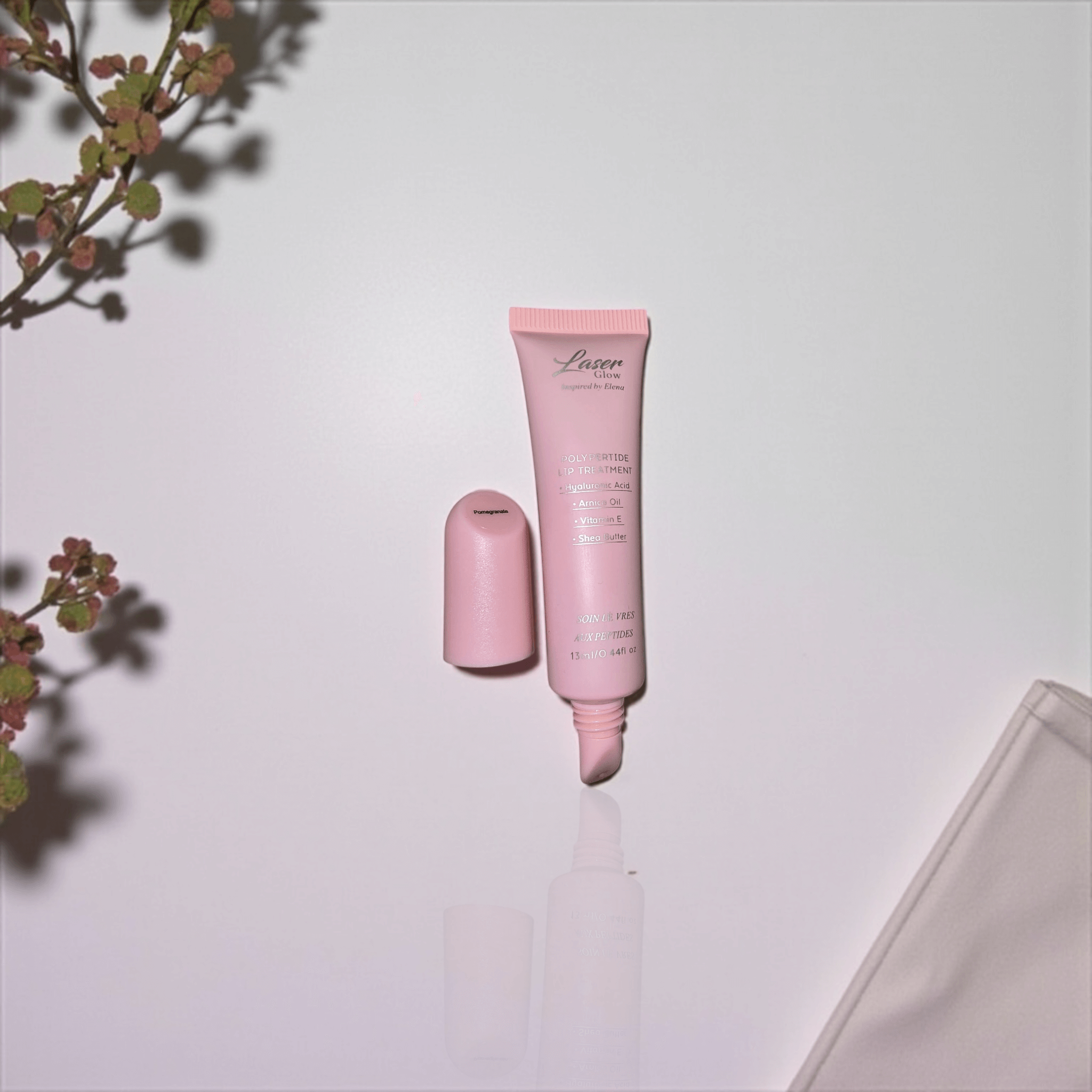 LaserGlow Polypeptide Lip Repair Oil designed with elena, PA injector. Enriched with HA5 Hyaluronic Acid, Arnica, Vitamin E, and Shea Butter for glossy hydrated lips