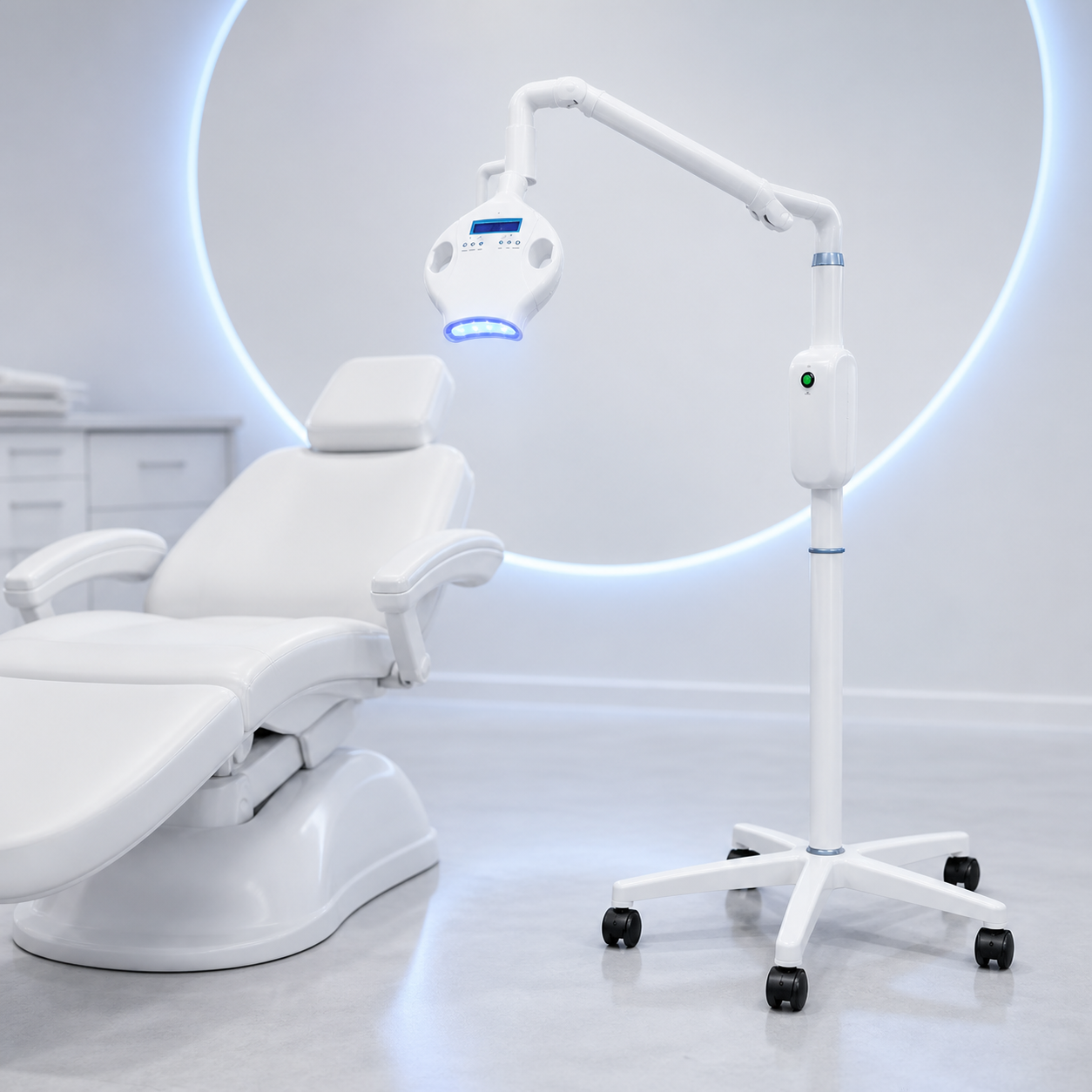 LaserGlow professional LED teeth whitening machine in a modern treatment room