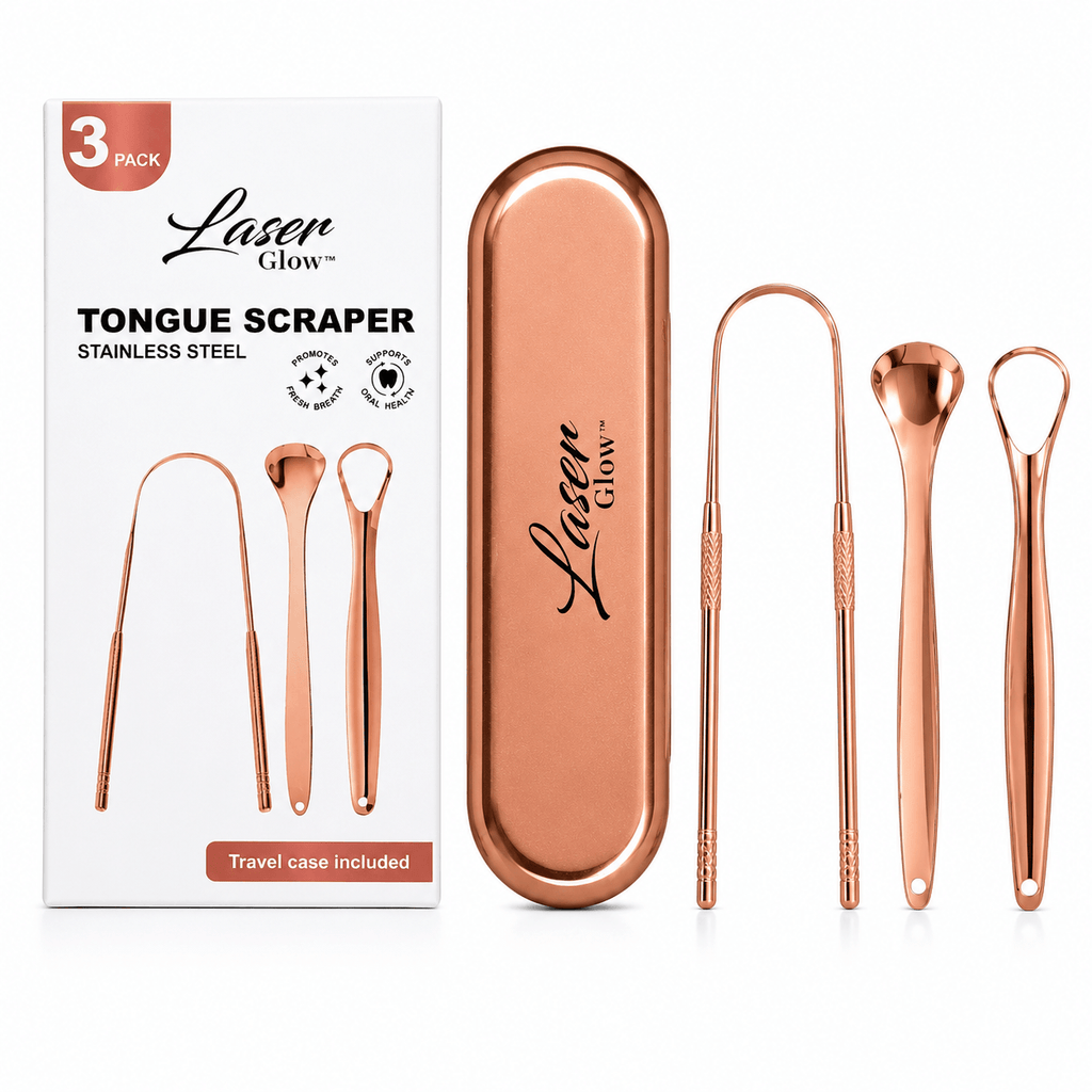 Rose Gold Stainless Steel Tongue Scraper Set (3‑Pack) | LaserGlow