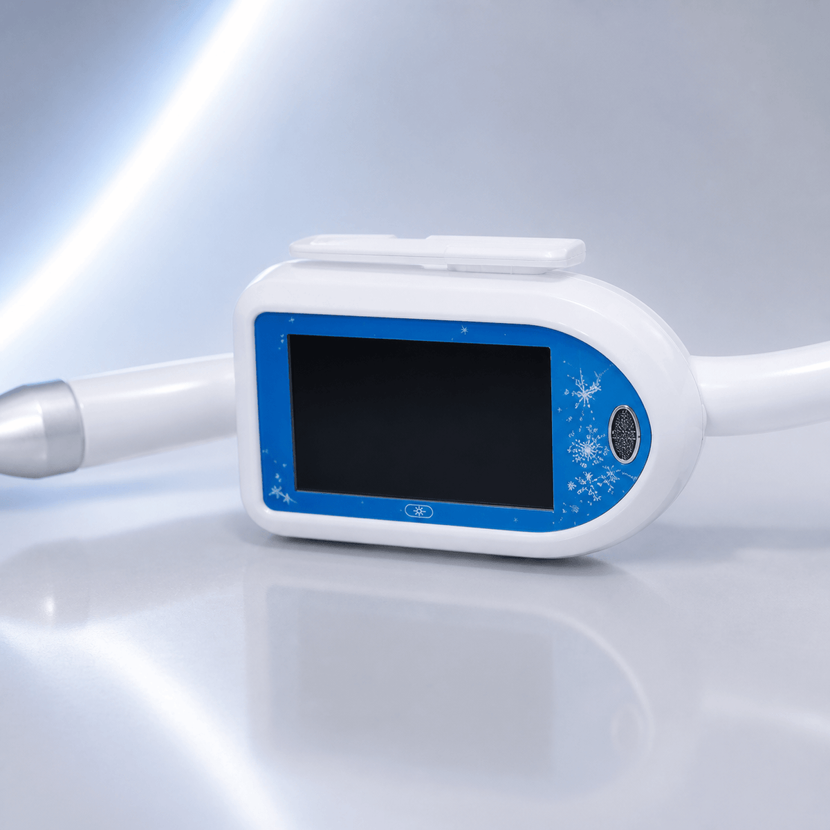 Close-up of LaserGlow teeth whitening machine blue control panel and display