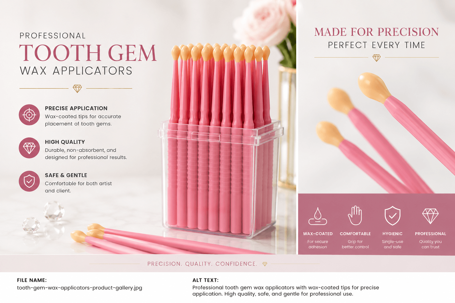 Professional LaserGlow tooth gem wax applicators with wax-coated tips for precise tooth gem placement and hygienic single-use application.