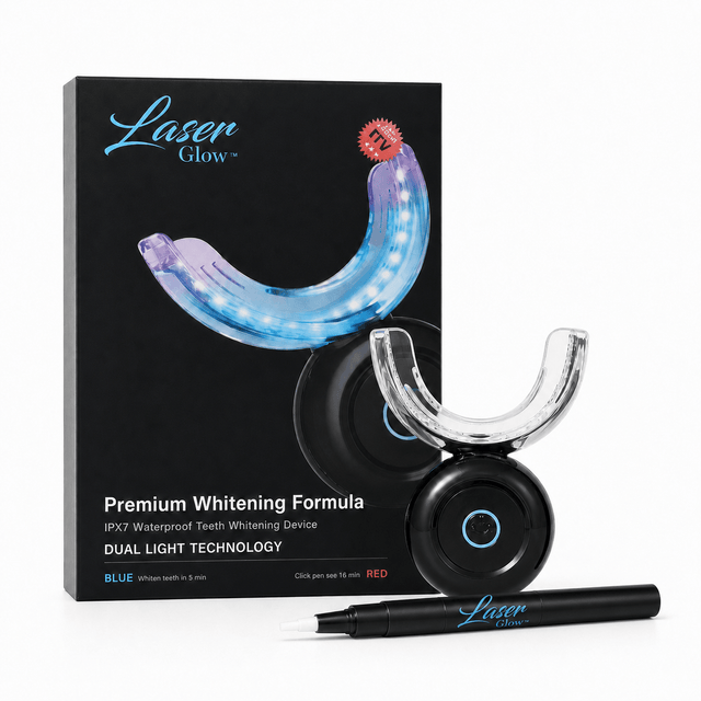 LaserGlow wireless LED teeth whitening kit with dual-light mouth tray