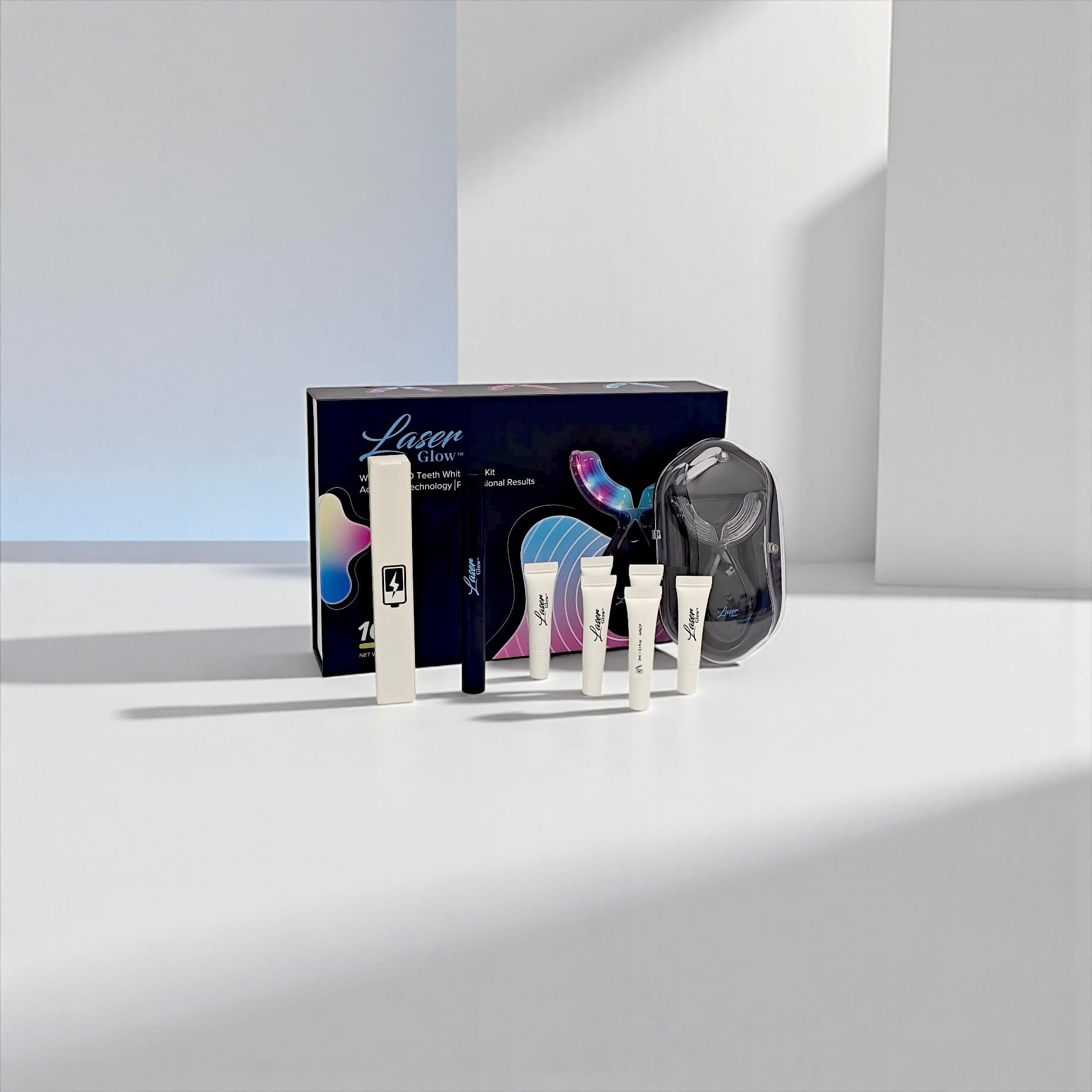 LaserGlow wireless LED teeth whitening kit—cordless blue-light mouthpiece with peroxide gel for fast, enamel-safe whitening at home