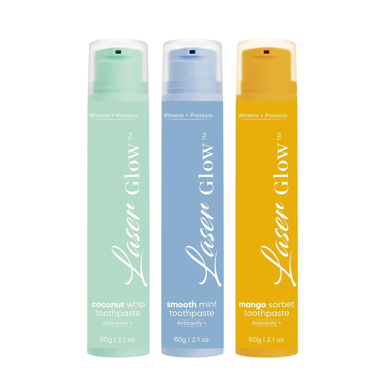 LaserGlow flavored toothpastes for a refreshing and effective teeth whitening experience.