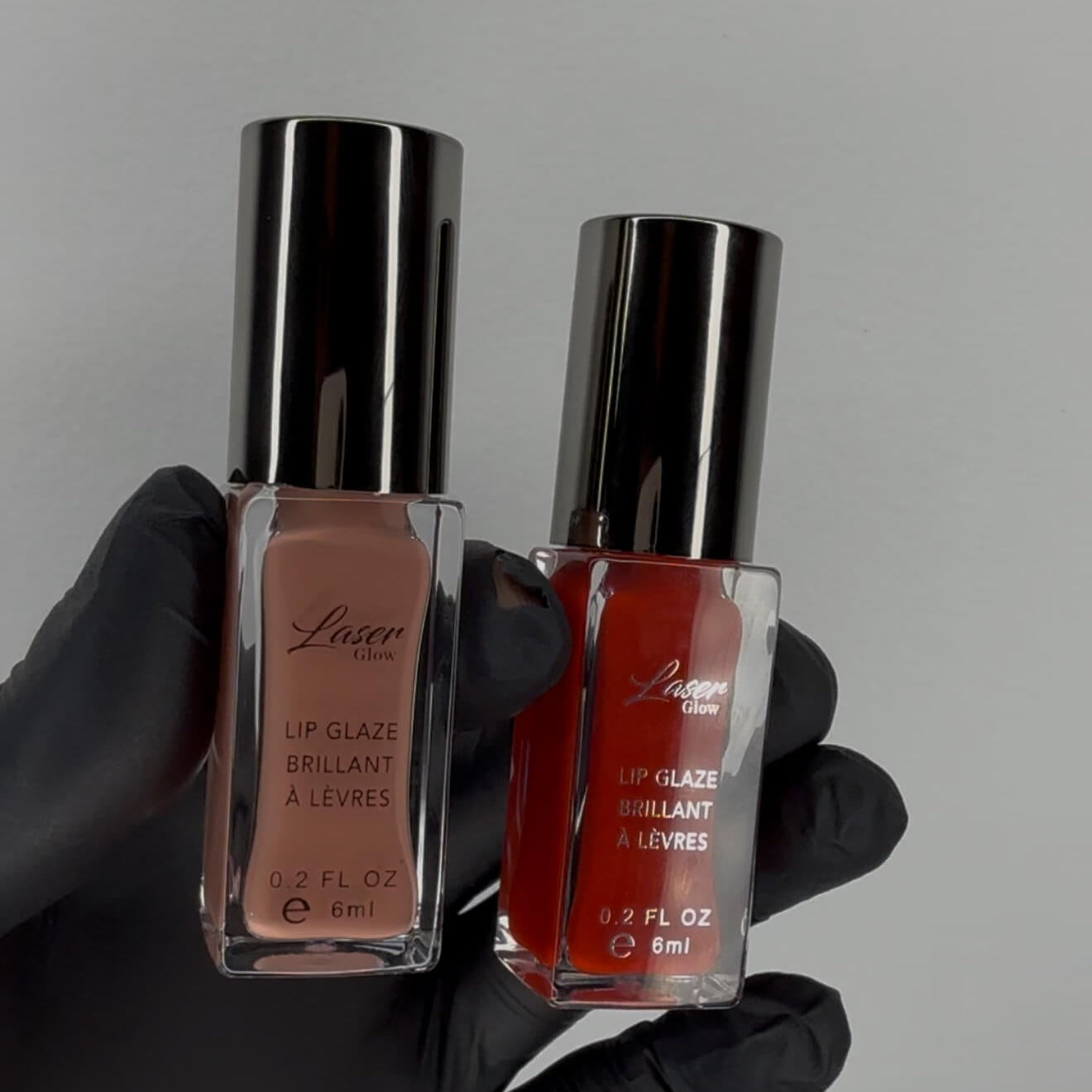 laserglow lip glaze for glossy shiny lips. Nude and red shades.