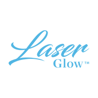 The Laser Glow logo in light blue text on a solid white background.