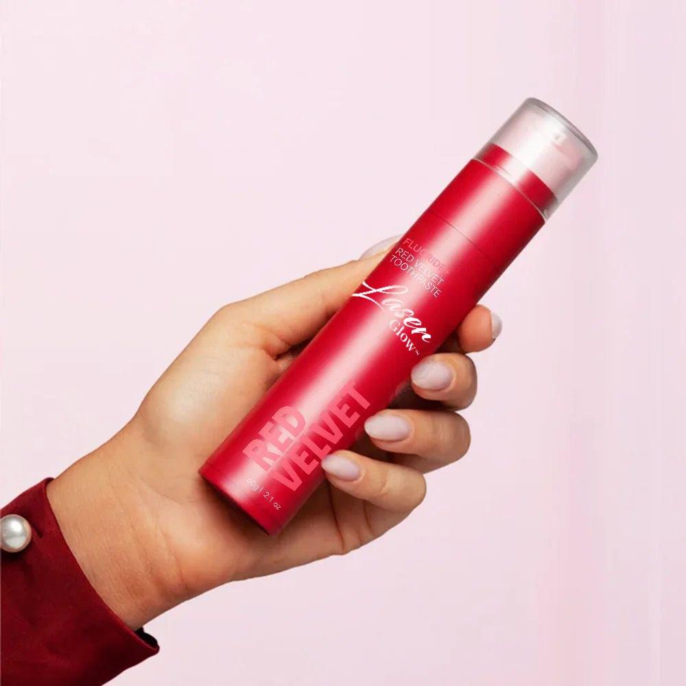 laserglow red velvet flavored toothpaste tube