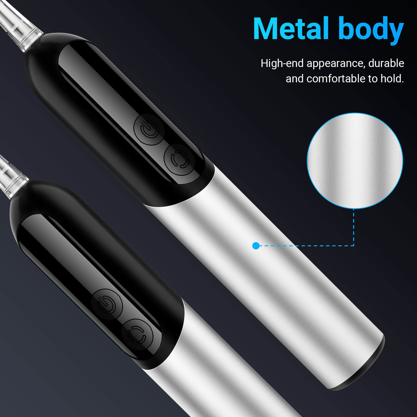Metal body sonic electric toothbrush with premium waterproof design and rechargeable battery.