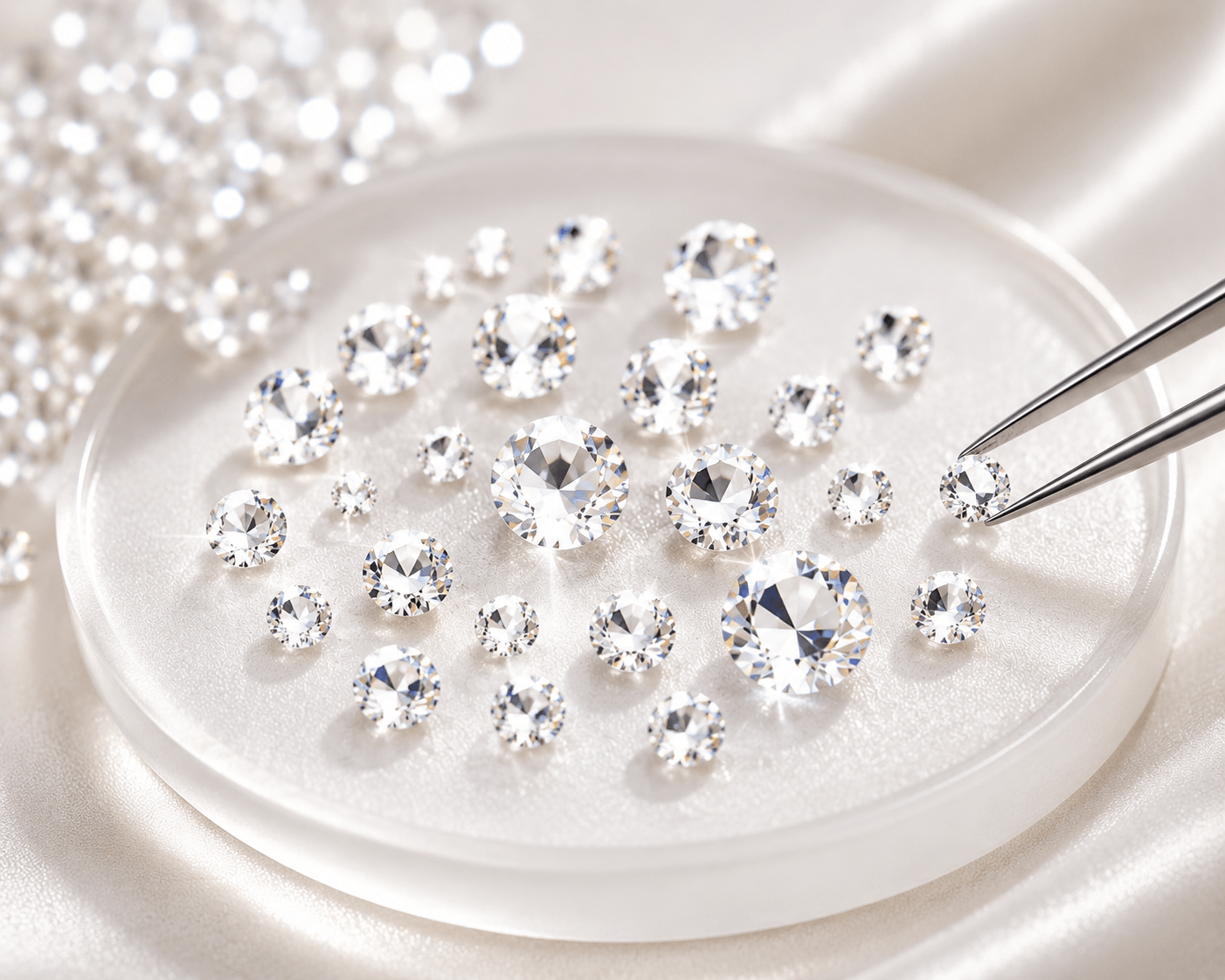 Premium clear crystal tooth gems with 24-facet sparkle for professional tooth gem application and smile jewelry services.