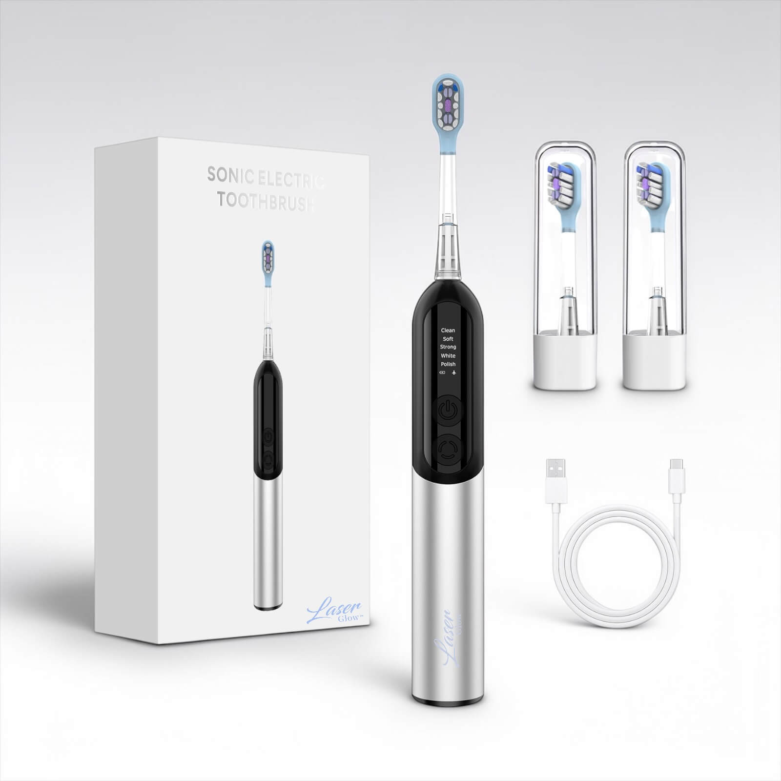 Rechargeable sonic electric toothbrush with metal body, soft bristles, and smart brushing features.