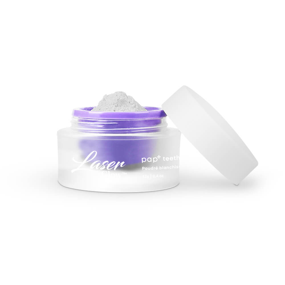 LaserGlow professional PAP teeth whitening powder – safe for enamel, delivers visibly whiter teeth at home.