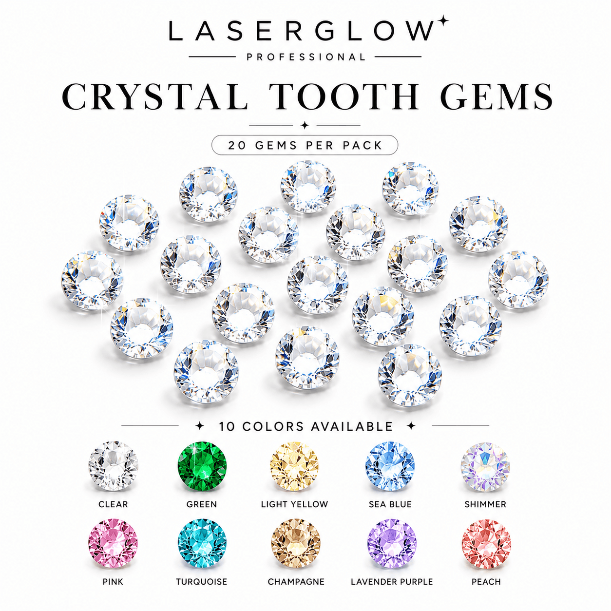 LaserGlow crystal tooth gems 20 pack available in 10 colors